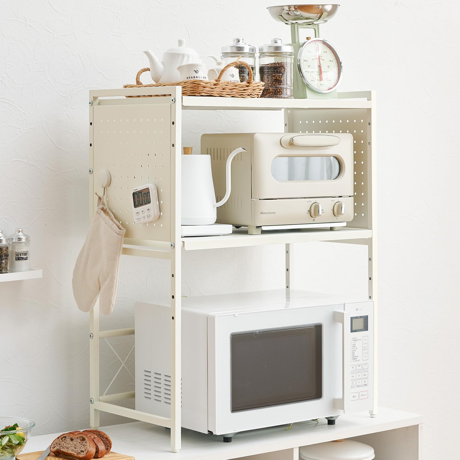 Amazon.co.jp: 萩原 レンジ上ラック 2段 レンジ台 キッチン収納 伸縮式